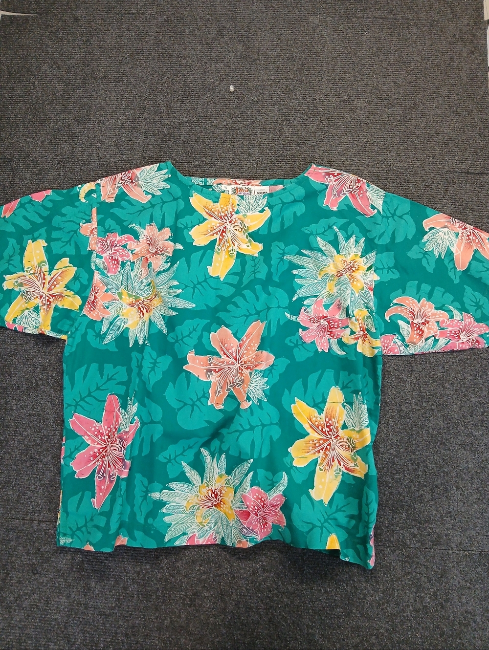 Vtg Java Wraps Tropical Floral Boxy Tee Women's Size XL